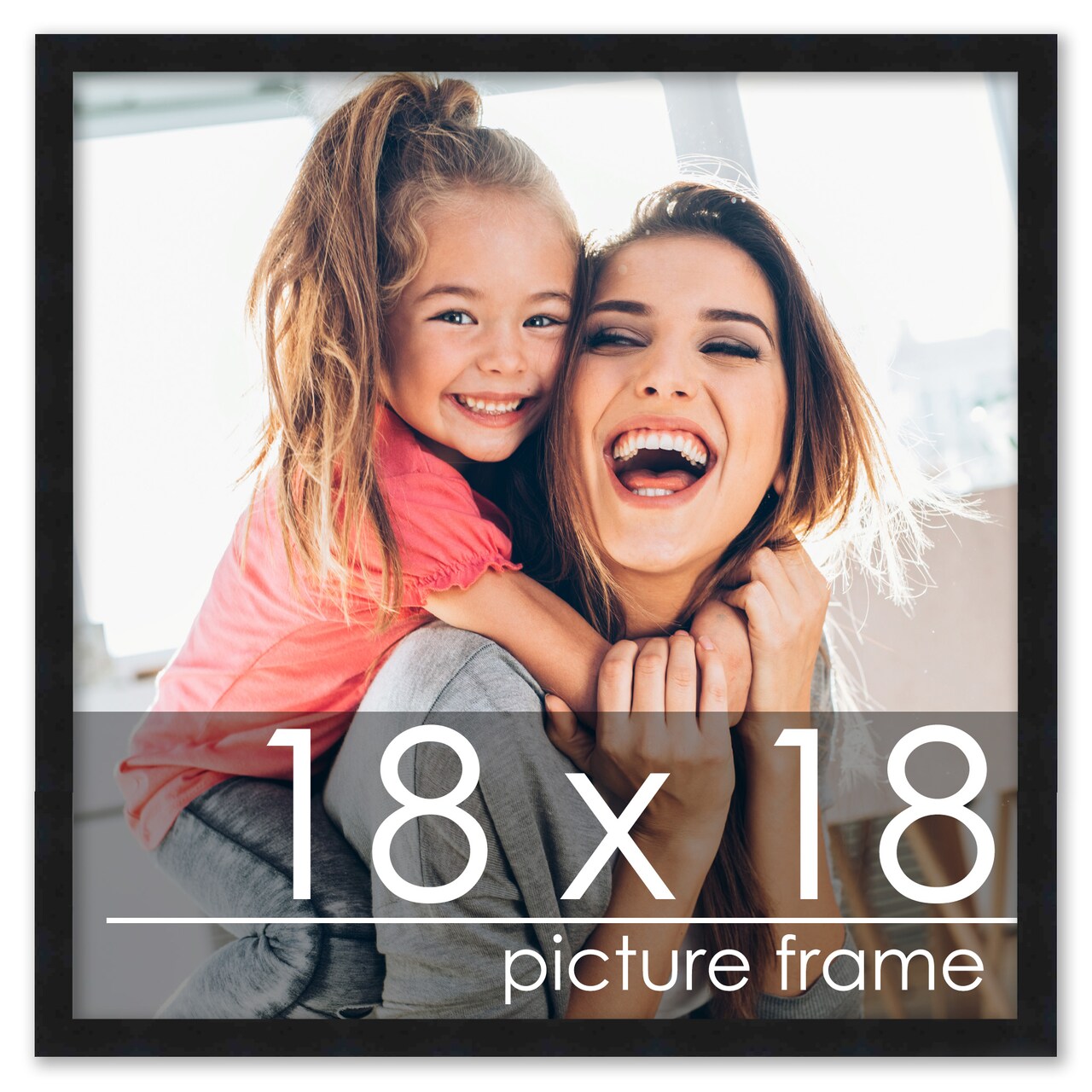18x18 Black Wood Picture Square Frame - UV Acrylic, Foam Board Backing, Hanging Hardware